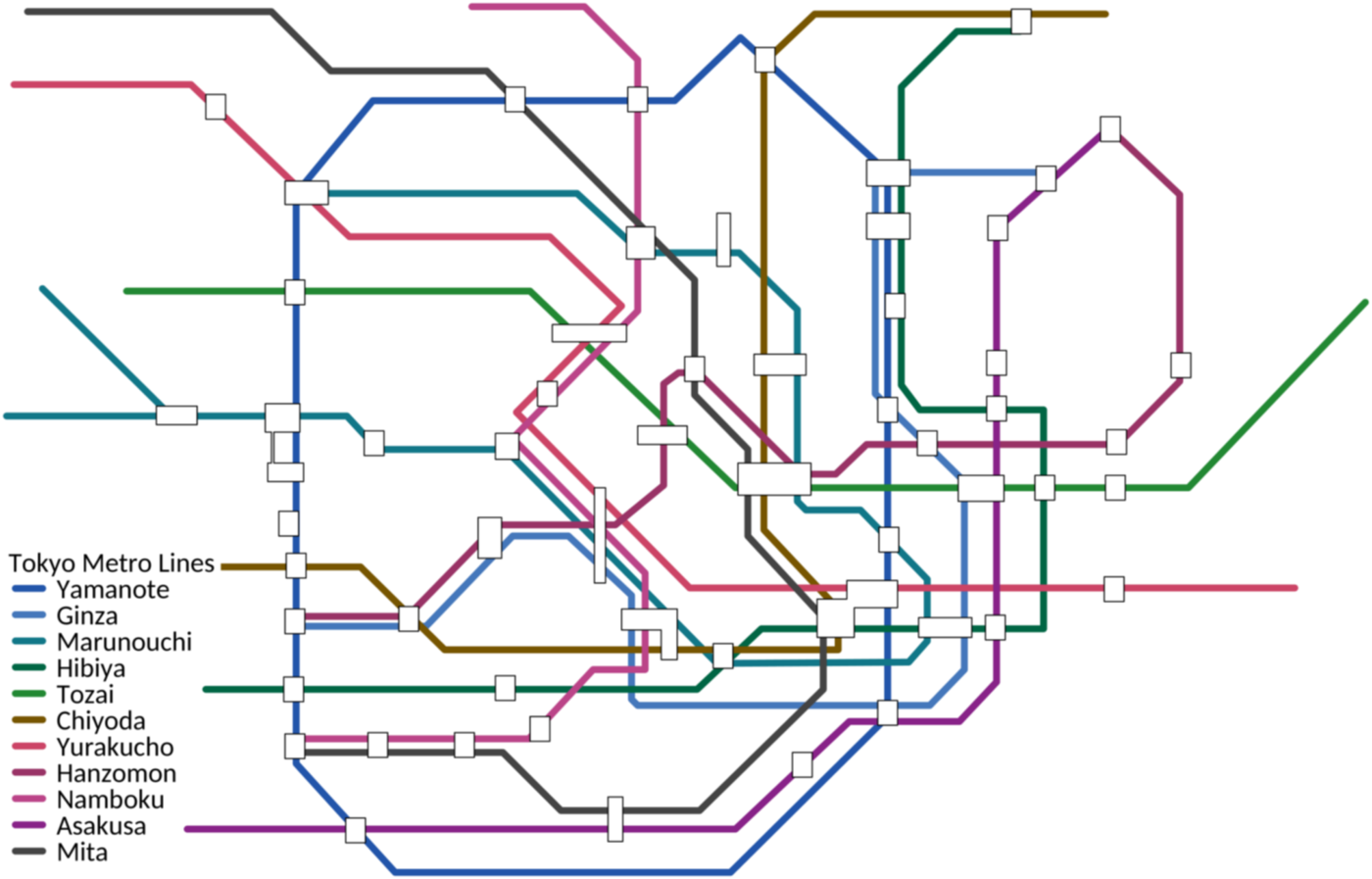 Tokyo metro in dark scheme