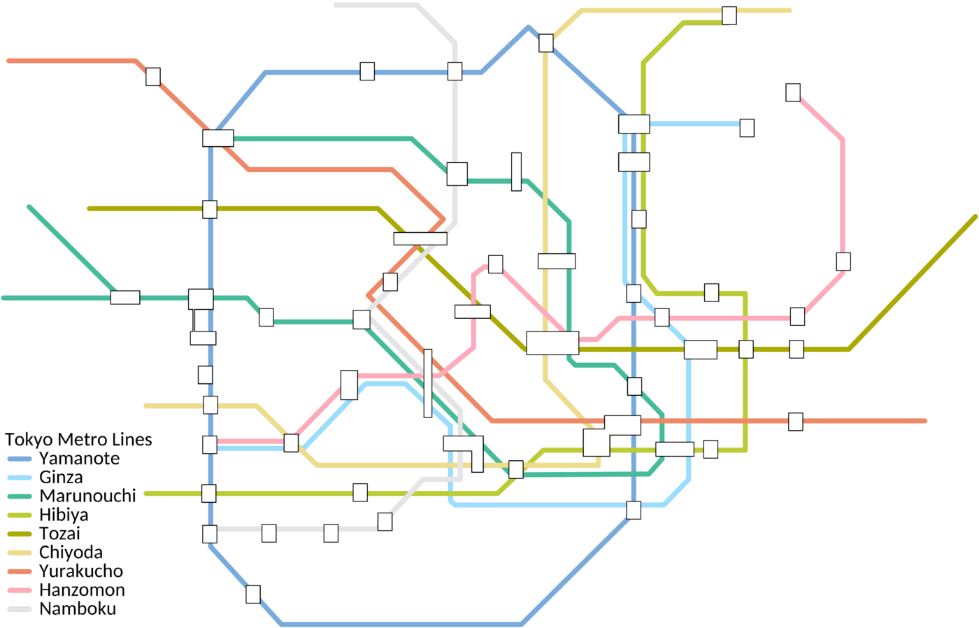 Tokyo metro in light scheme