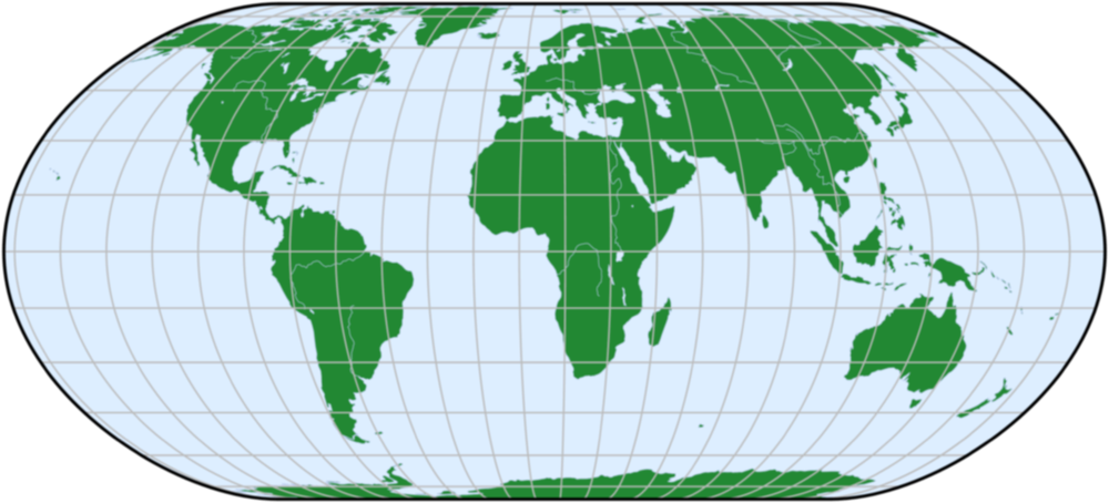 World map in Nell-Hammer projection with aspect ratio 0.45